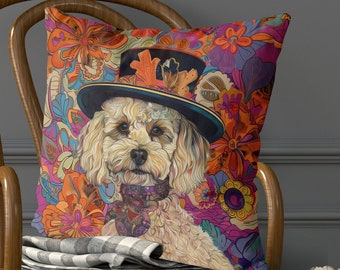 Blonde Cavapoo Kissenhülle, Süßes Geschenk für Hundeliebhaber, 60x60 cm, Baumwoll/Leinen Kissenbezug
