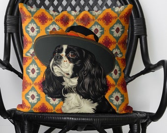Black and White Cavalier King Charles Spaniel Dog Pillow Cover - Handmade Cotton Linen Mix Cushion Cover - Print both sides