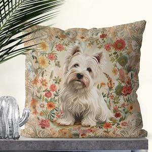 West Highland Terrier Pillow Cover - Handmade, Print both sides - Cute Westie Dog, Romantic Vintage Style French Country Cottage Decor