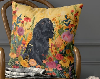 Cocker Spaniel Throw Pillow – Handmade Cotton Linen Cushion Cover