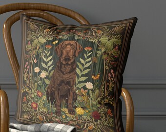 Labrador Dog Pillow Cover – William Morris Style Cushion, Double Sided