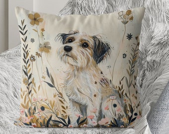 Jack Russell Terrier Dog Pillow Cover - Handmade Cotton Linen Mix Cushion Cover - Print both sides - Cute Jack Russell country cottage style