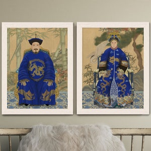 Chinese ancestor prints, Chinoiserie wall art, Set of 2 art prints, Asian home decor, chinese art prints, chinoiserie decor, Chinoiserie art