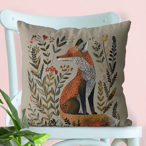 Skandinavische Folk Art Stil Kissenhülle, Fuchs Kissenbezug, Beidseitig bedruckter Kissenbezug, Waldtier Deko, Fuchs Design