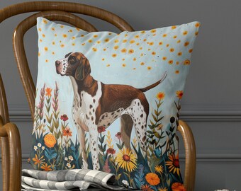 Brown and White German Pointer Dog Pillow Cover - Handmade Cotton Linen Mix Cushion Cover - Print both sides