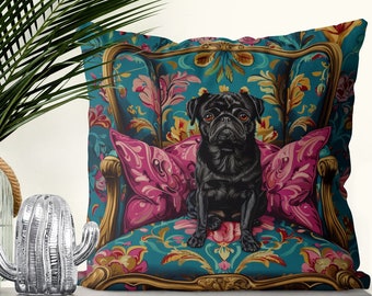 Black Pug Dog Pillow Cover - Print both sides - Cute Pug gift idea for owner, funny pug