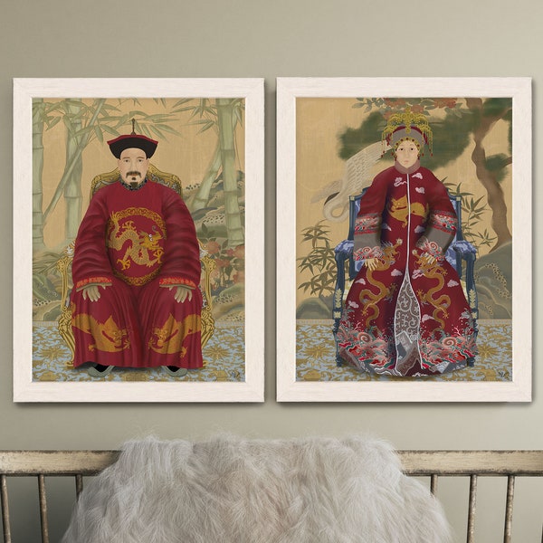 Chinoiserie prints, Ancestor art prints, Set of 2 wall art, Chinese decor, Chinoiserie decor, Asian canvas art, oriental wall art