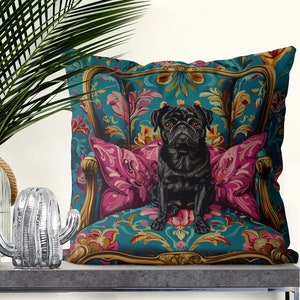Black Pug Dog Pillow Cover - Print both sides - Cute Pug gift idea for owner, funny pug