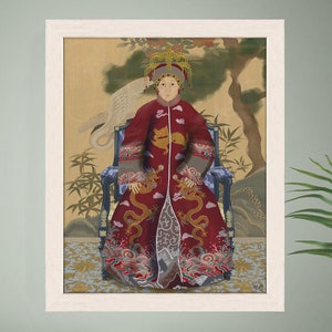 Chinoiserie Print - Kaiserin 2 Rot, Orientalische Kunstdrucke, Chinoiserie Wandkunst, Asiatisches Wohndekor, chinesische Kunst, rote Leinwandbilder
