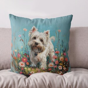 West Highland Terrier Pillow Cover - Handmade Cotton Linen Mix Cushion Cover - Print both sides - Cute Westie Dog