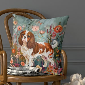 Brown and White Cavalier King Charles Spaniel Dog Pillow Cover - Handmade Cotton Linen Mix Cushion Cover - Print both sides
