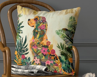 Floral Cocker Spaniel Pillow Cover – Handmade Cotton Linen Cushion