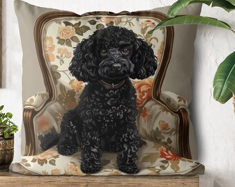 Black Poodle Dog Pillow Cover - Handmade Cotton Linen Mix Cushion Cover - Print both sides - Cute Poodle gift idea for owner