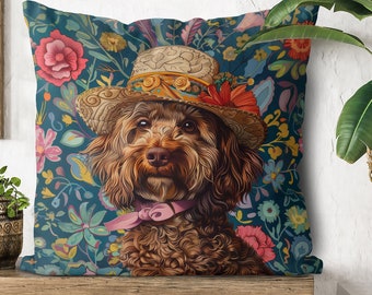 Brauner Cavapoo Kissenbezug, Geschenk für Hundeliebhaber, handgemachter Kissenbezug aus Baumwolle/Leinen