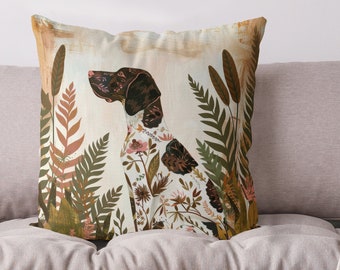 Brown and White German Pointer Dog Pillow Cover - Handmade Cotton Linen Mix Cushion Cover - Print both sides