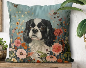 Black and White Cavalier King Charles Spaniel Dog Pillow Cover - Handmade Cotton Linen Mix Cushion Cover - Print both sides
