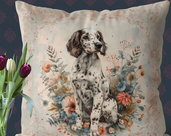 Handmade English Setter Puppy Pillow Cover – Floral Cottage Style