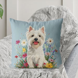 West Highland Terrier Pillow Cover - Handmade Cotton Linen Mix Cushion Cover - Print both sides - Cute Westie Dog