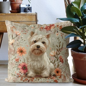 West Highland Terrier Pillow Cover - Handmade, Print both sides - Cute Westie Dog, Romantic Vintage Style French Country Cottage Decor
