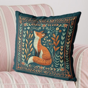 Nordische Volkskunst Stil niedlichen Fuchs Print Kissenbezug, beidseitig bedruckt, handgemacht, skandinavisches Dekor