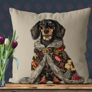 Dachshund Dog Pillow Cover - Handmade Cotton Linen Mix Cushion Cover with Cute Doxie Wiener dog