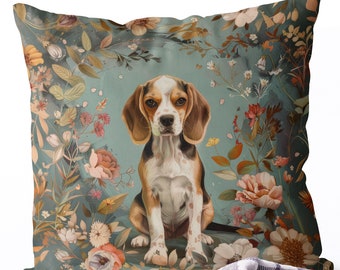 Romantic Country Cottage style Beagle Puppy Pillow Cover, vintage french country cottage style handmade cotton/linen cushion cover