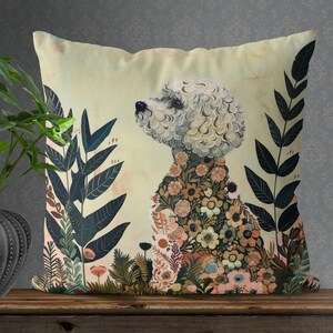 Modern Bichon Frise Pillow Cover, Cute gift for dog lover, 18x18 or 24x24 inch, handmade cotton/linen cushion cover