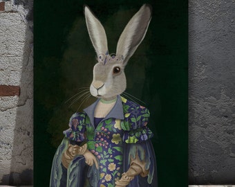 Limited Edition Hare Art Print – Renaissance Rabbit Portrait Canvas