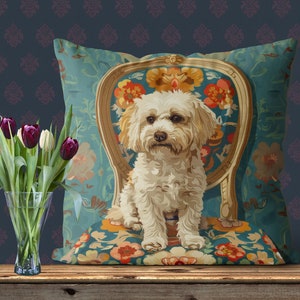 Blond Cavapoo örngott, modernt tryckt hund på fåtölj, 18x18 eller 24 x 24 tum, handgjort kuddfodral i bomull/linne