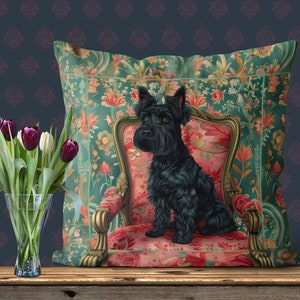 Scottish Terrier Pillow Cover - Handmade Cotton Linen Mix Cushion Cover - Print both sides - Cute Scottie Dog