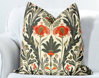 Olive Green Scandic Woodland Pillow Cover, Print both sides handmade cushion cover, nordic botanical decor Scandinavian country home