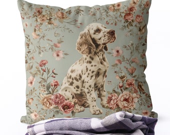 English Setter Puppy Pillow Cover – Floral Dog Cushion, Handmade