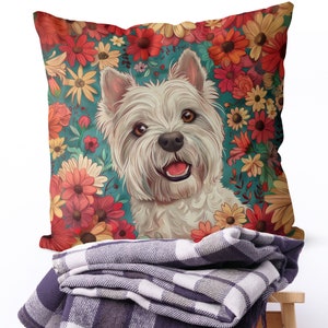 West Highland Terrier Pillow Cover - Handmade Cotton Linen Mix Cushion Cover - Print both sides - Cute Westie Dog