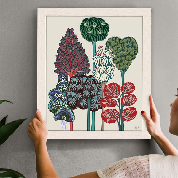 Scandinavian folk art, Abstract tree print, Whimsical forest art print, Abstract forest wall art, Modern big canvas art, Framed prints