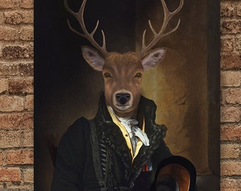 Limited Edition Deer Print - The Immortal Deer - Deer painting, Deer wall art, Deer art print, large canvas print, anthropomorphic art