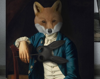 Limited Edition Fox Print - The Masked Fox - Fox painting, fox wall art, fox art print,  large canvas print, woodland decor, anthropomorphic