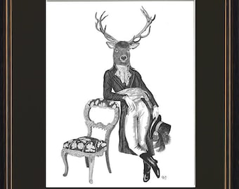 Limited Edition Stag Print, Pen and Ink Illustration, British Woodland Decor