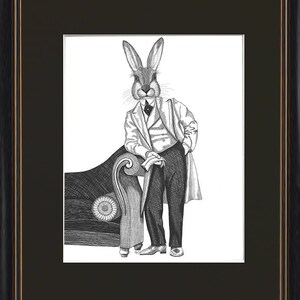 Rabbit Print - LIMITED EDITION - Rafael Rabbit, Full Drawing, Rabbit gift idea, rabbit wall art, unique illustration, pen and ink, Woodland