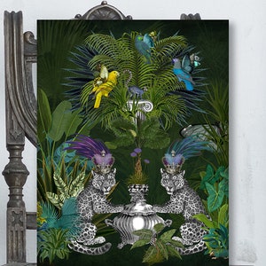 Stampa leopardata arte da parete leopardata animale africano stampa pappagallo arredamento tropicale stampa giungla arte da parete botanica stampa botanica pittura leopardata