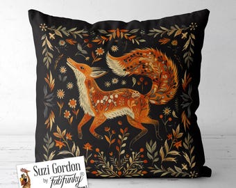 Leaping Fox Swedish Scandic Folk Art Style Throw Pillow Cover, Print both sides handmade cushion cover, Scandinavian woodland animal