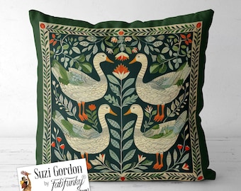 Folk Art Style Geese Print Pillow Cover, Scandi print both sides handmade cushion cover, Goose Pillow, Swedish Scandinavian Farmhouse decor