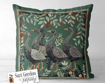 Folk Art Style Geese Print Pillow Cover, Scandi print both sides handmade cushion cover, Goose Pillow, Swedish Scandinavian Farmhouse decor