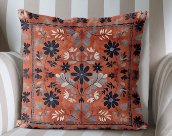 Terracotta Scandic Woodland Pillow Cover, Print both sides handmade cushion cover, botanical decor Scandinavian country
