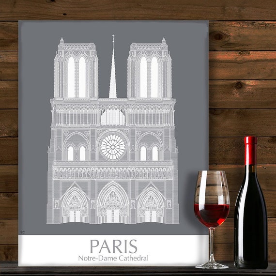 Architecture Print Paris Notre Dame Monochrome Vintage Etsy