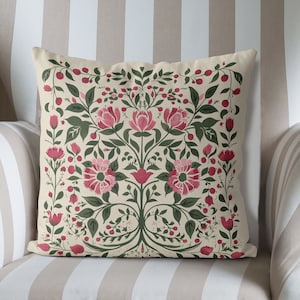 Rosa und Grüner Blumen Kissenbezug, Scandic Nordic Decor