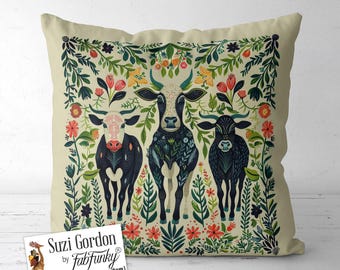 Cute Folk Art Style Cow Pillow Cover, Scandic Print both sides handmade cushion cover, Scandinavian farm animal, Scandi decor