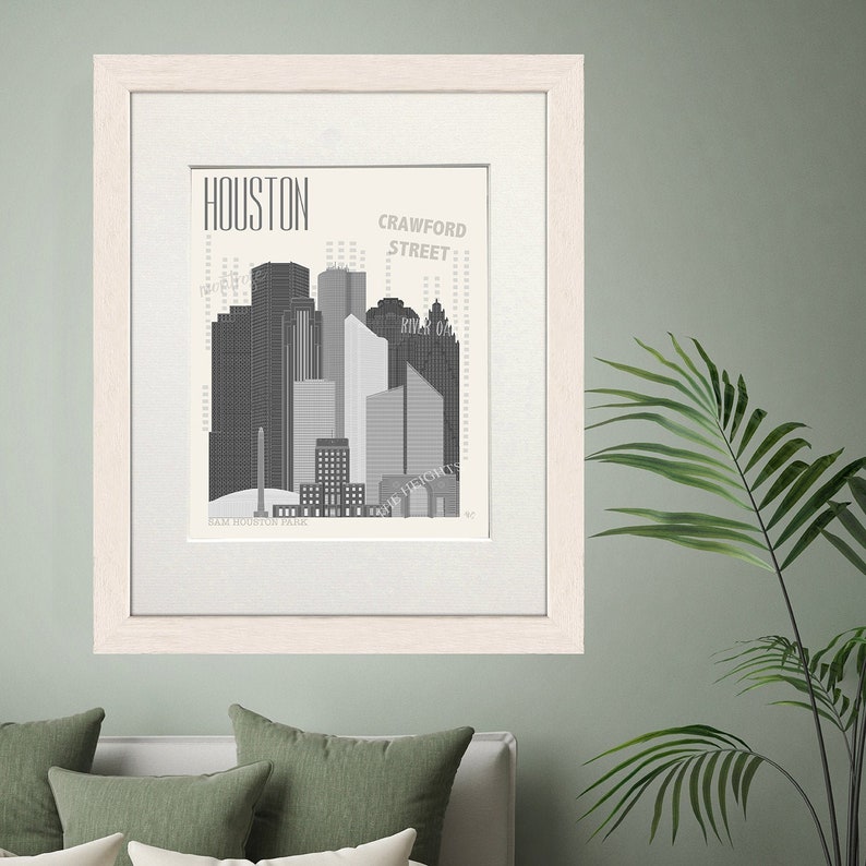 City Print Houston poster, Houston framed print Crawford street Houston Art Print Houston Wall Decor Travel Poster Houston City Print