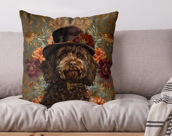 Brauner Cavapoo Kissenbezug, Geschenk für Hundeliebhaber, handgemachter Kissenbezug aus Baumwolle/Leinen