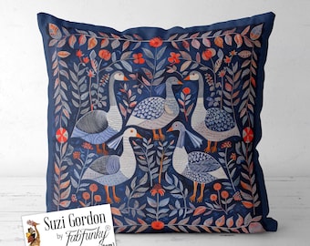 Folk Art Style Geese Print Pillow Cover, Scandi print both sides handmade cushion cover, Goose Pillow, Swedish Scandinavian Farmhouse decor