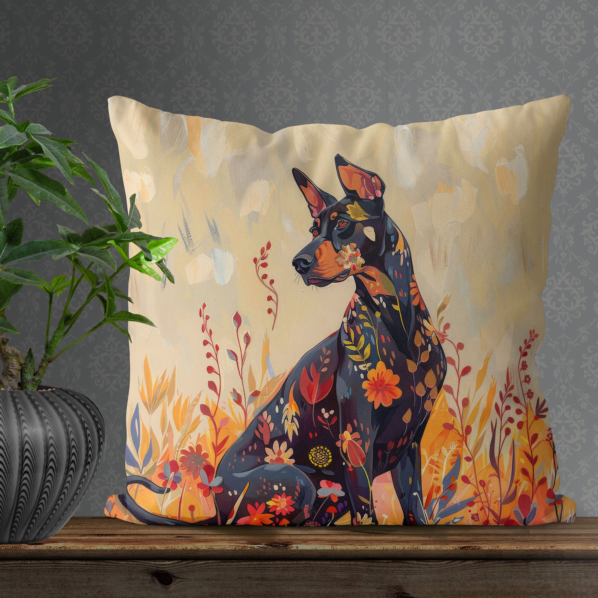 Housse de coussin personnalisée à pois pour chien - Motif épagneul breton - Doberman - Pinscher - Motif à carreaux - 45 x 45 cm